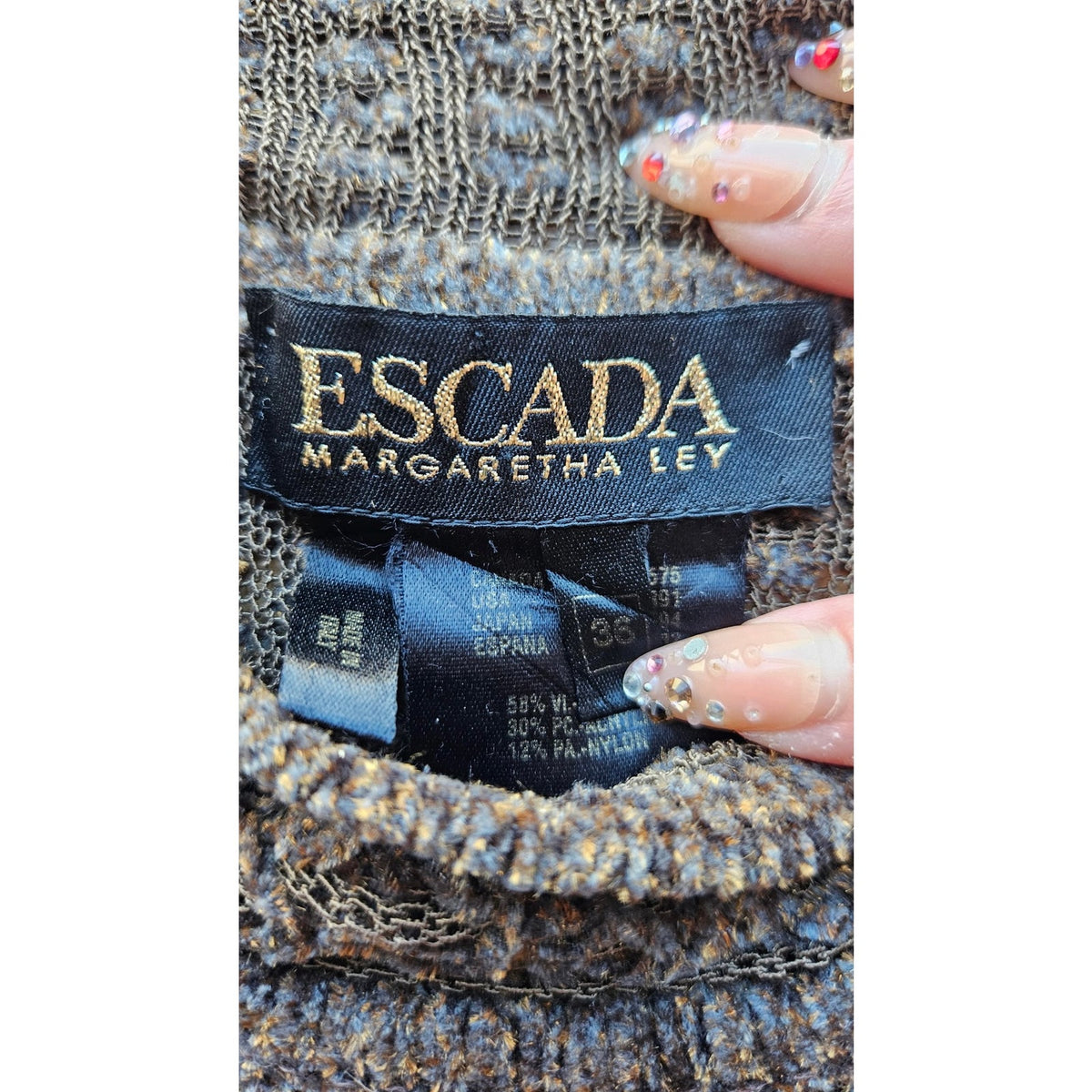 1980s Vintage Escada by Margaretha Ley Open Knit Mock Neck Top, Size 36