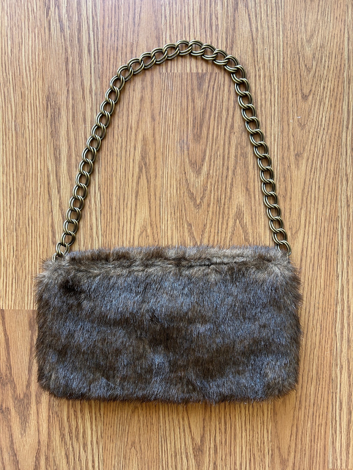 Y2K Faux Fur Envelope Handbag w/ Gemstone Brooch Detail