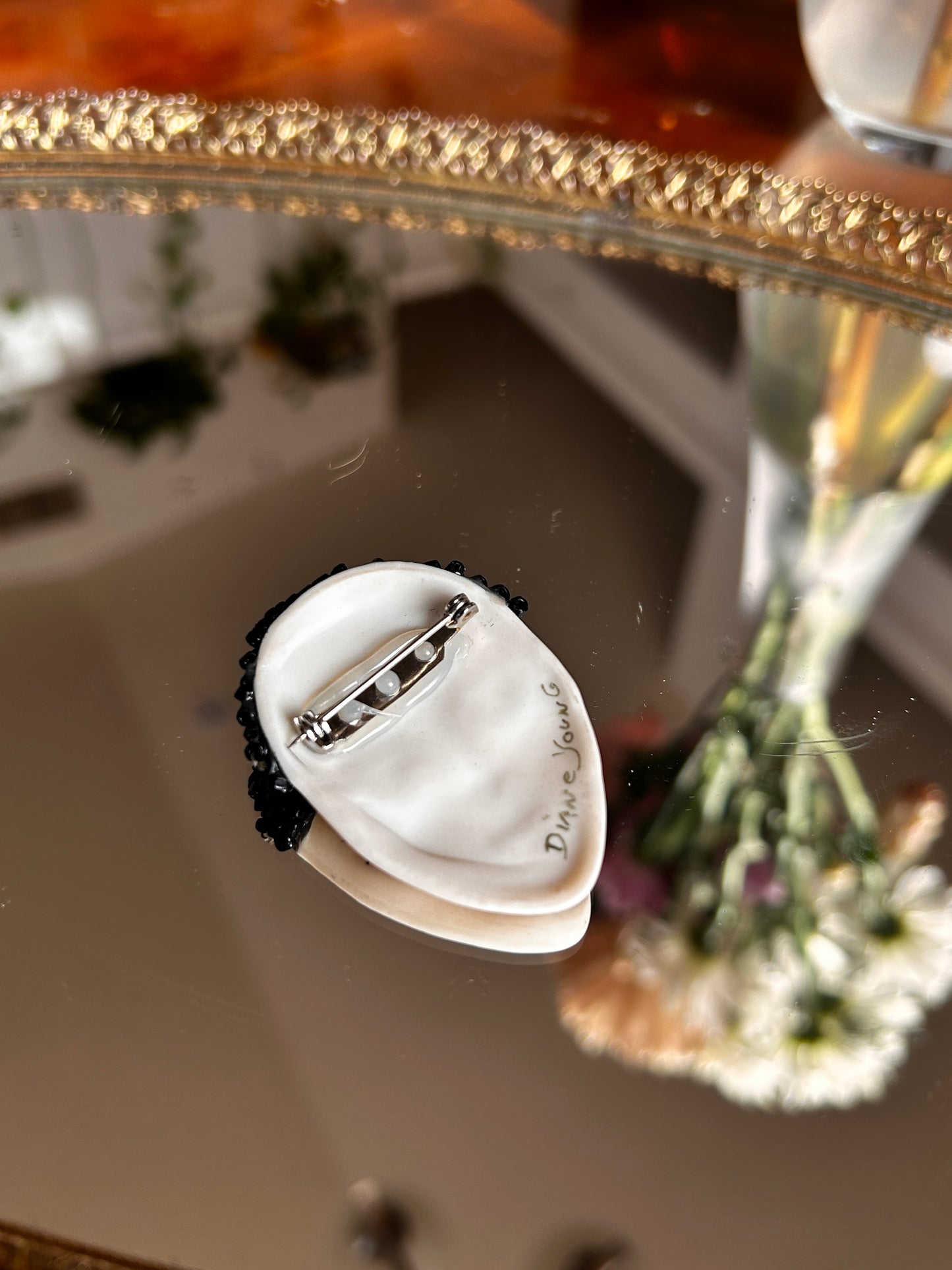 1940's Ceramic Signed Flapper Brooch