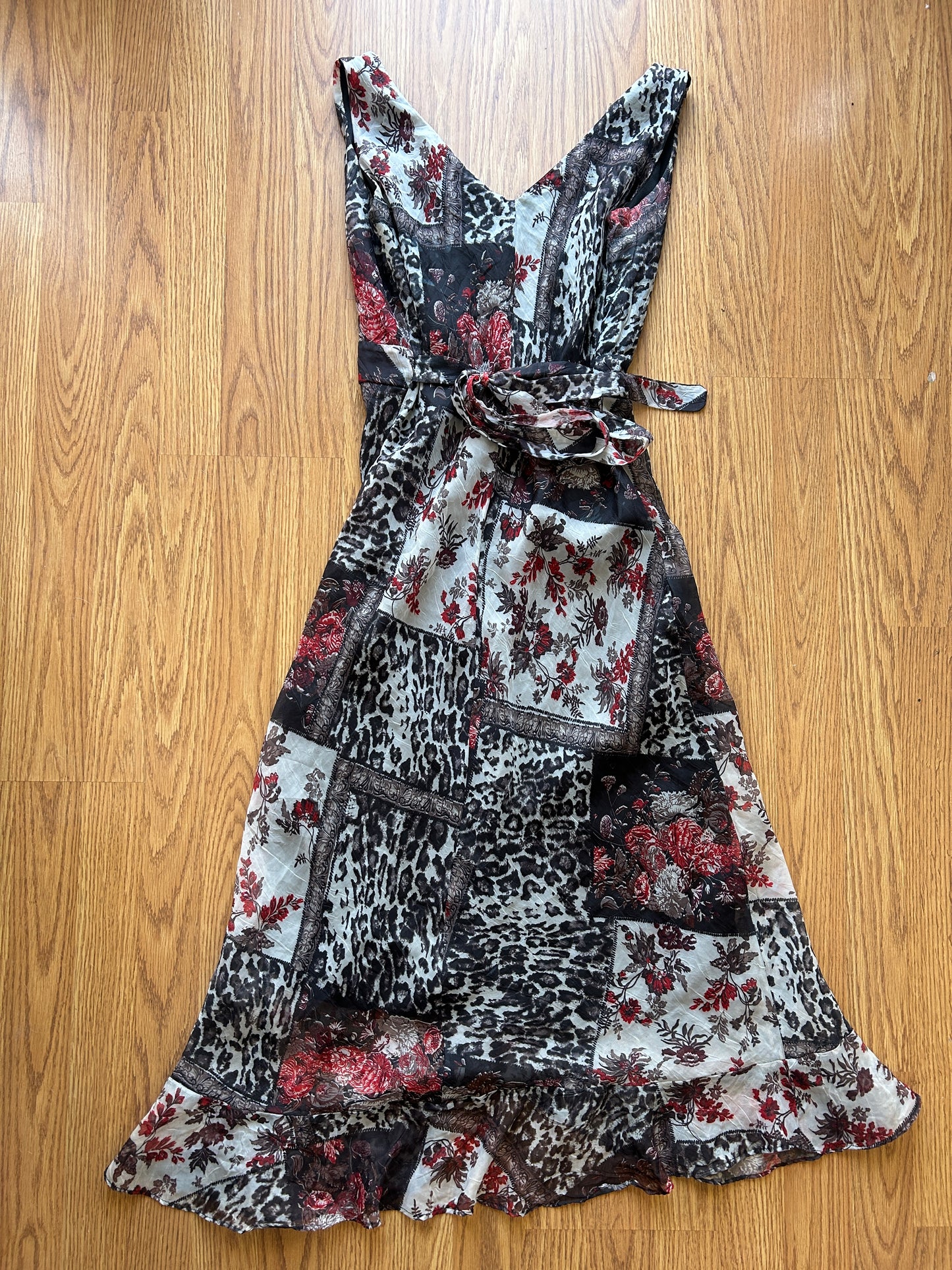 Vintage Floral Splash Dress w/ Tie