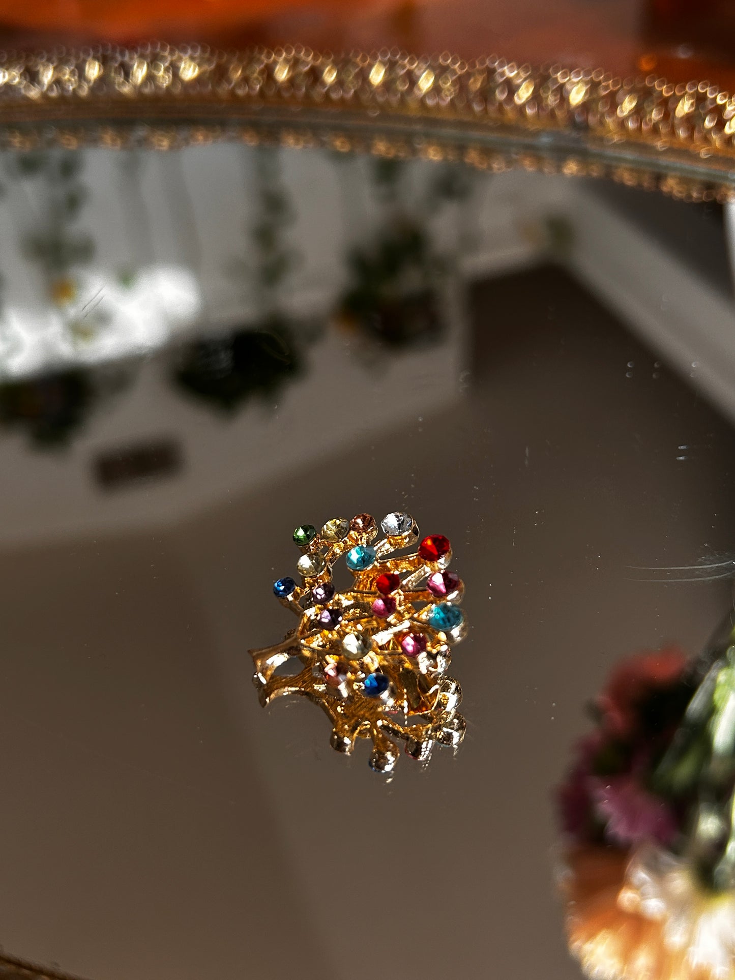 Vintage Goldtone Tree of Life Brooch w/ Various Gemstones