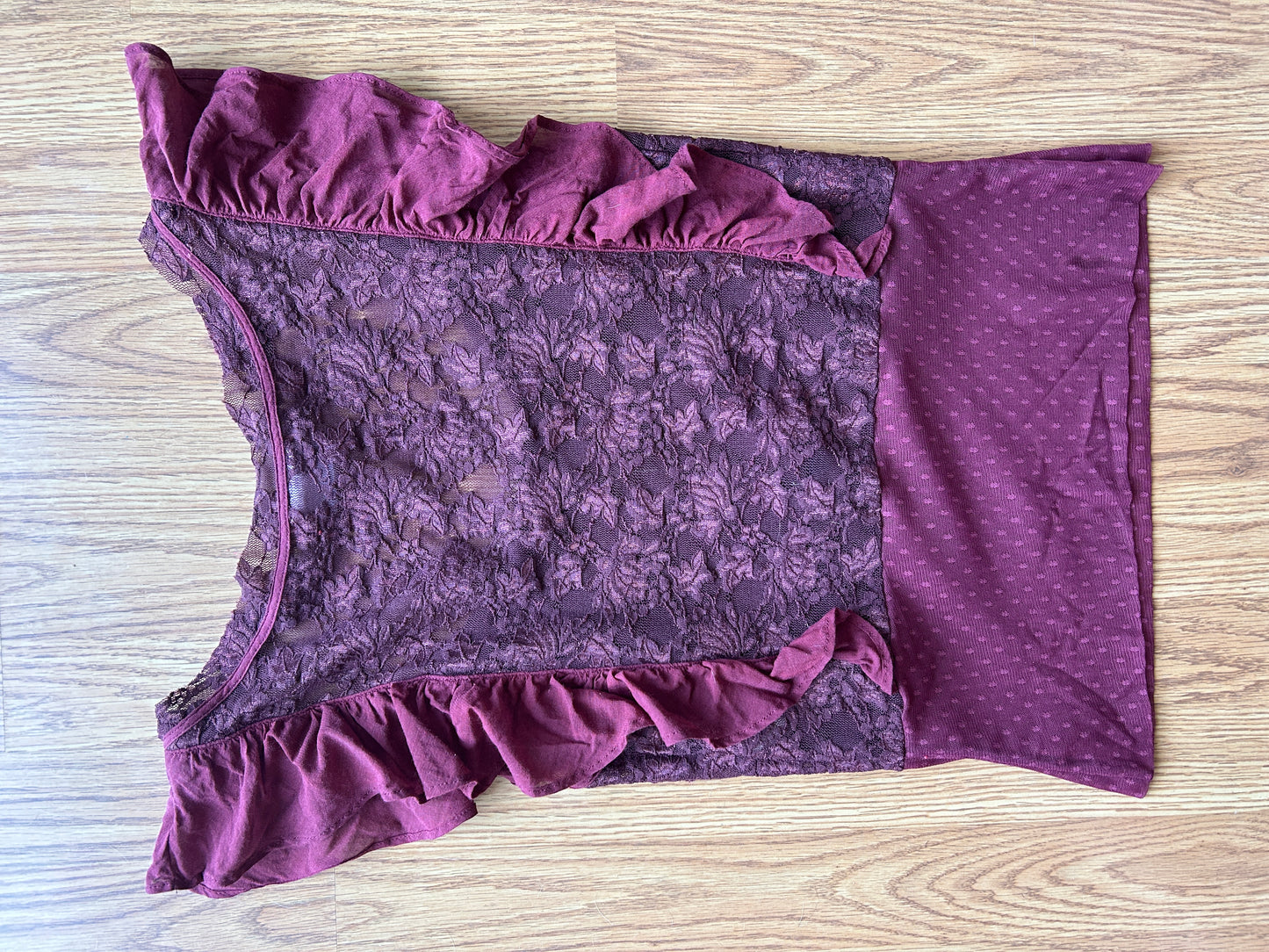 Maroon Free People Lace Ruffled Blouse
