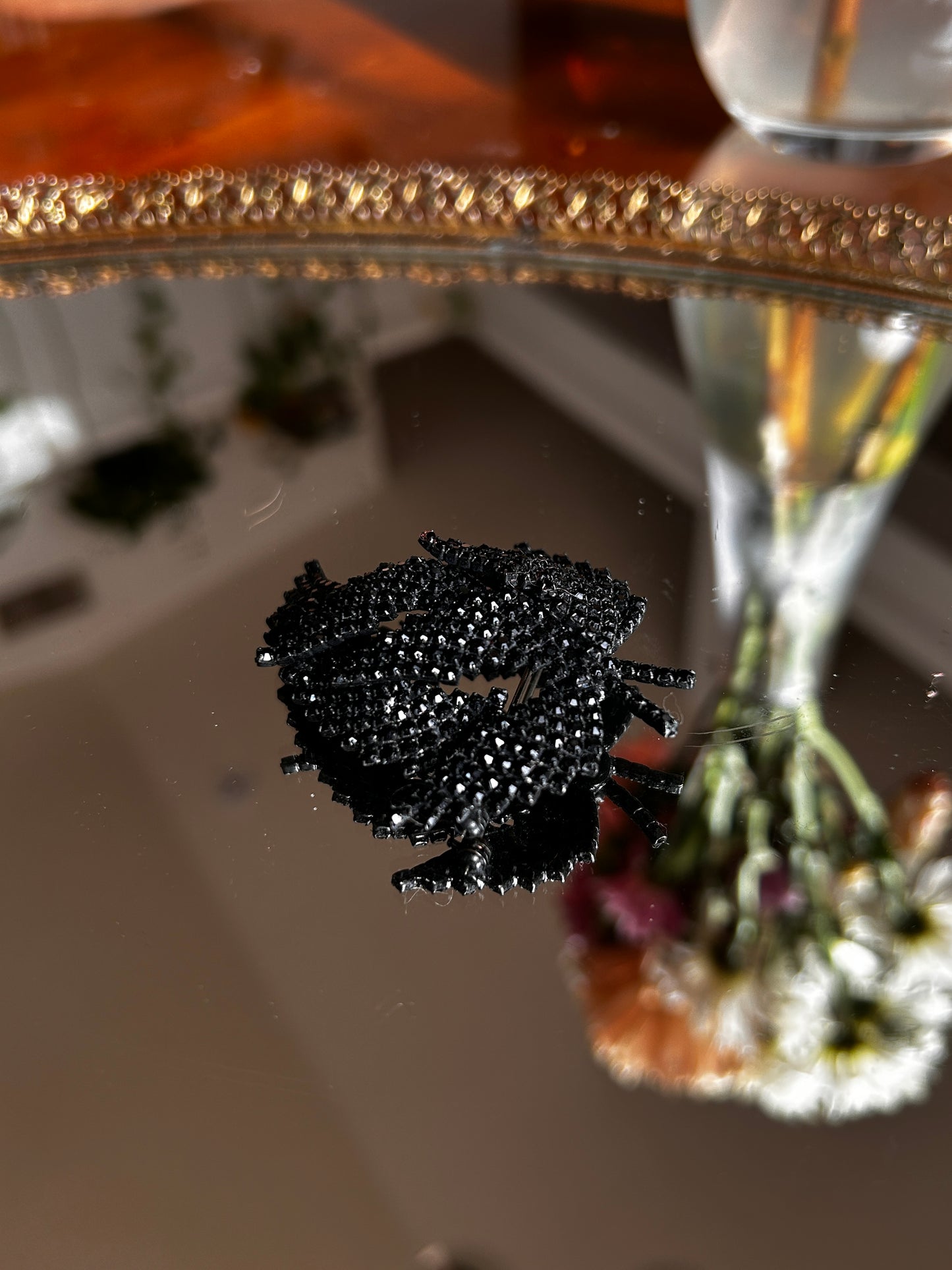 Vintage Black Rhinestone Brooch