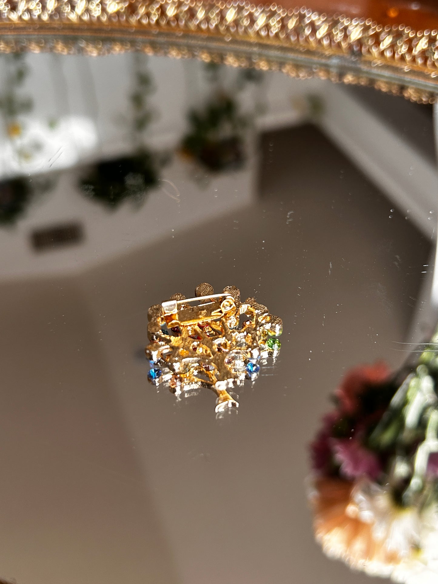 Vintage Goldtone Tree of Life Brooch w/ Various Gemstones