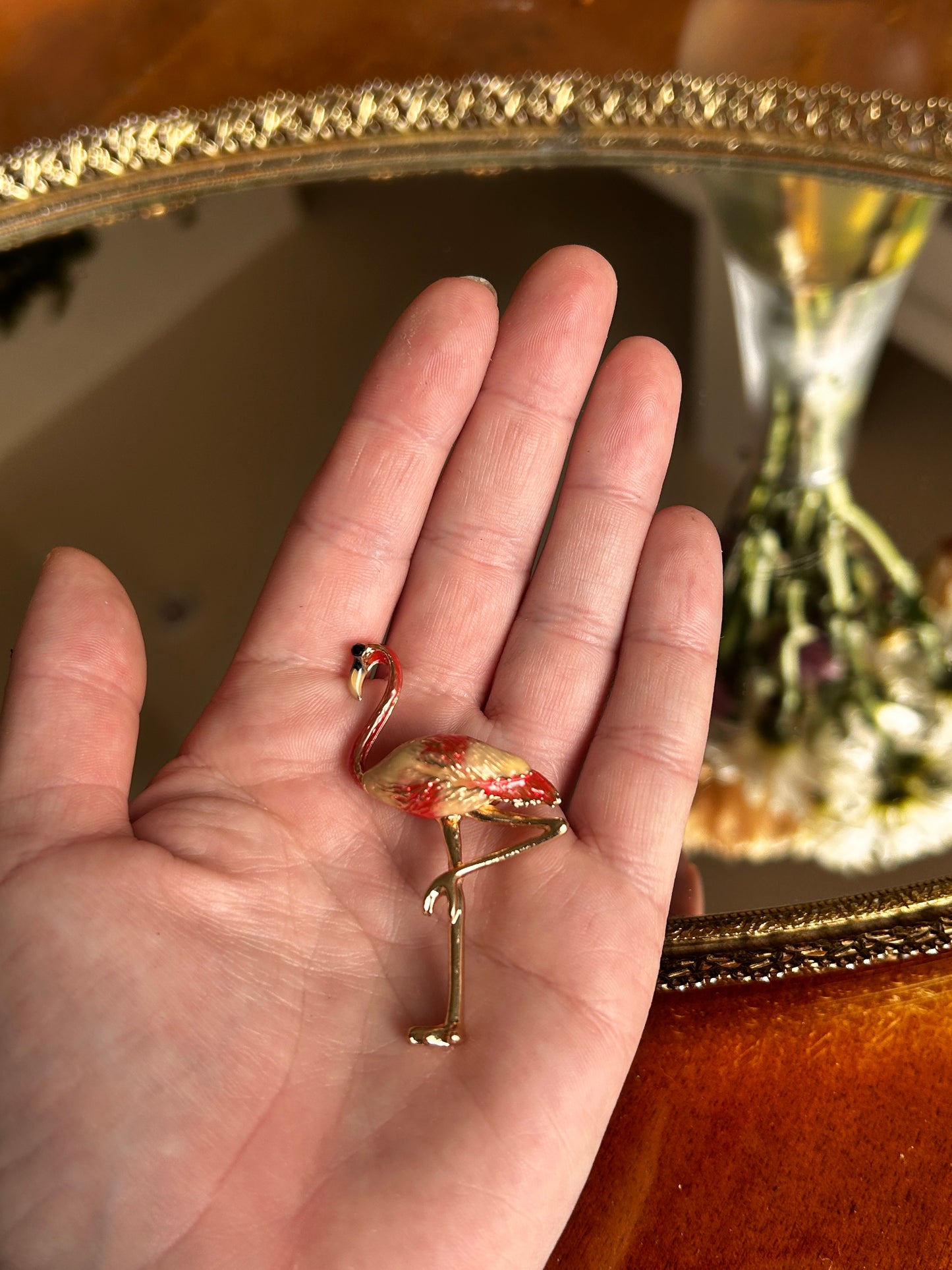 Vintage Enamel Flamingo Brooch