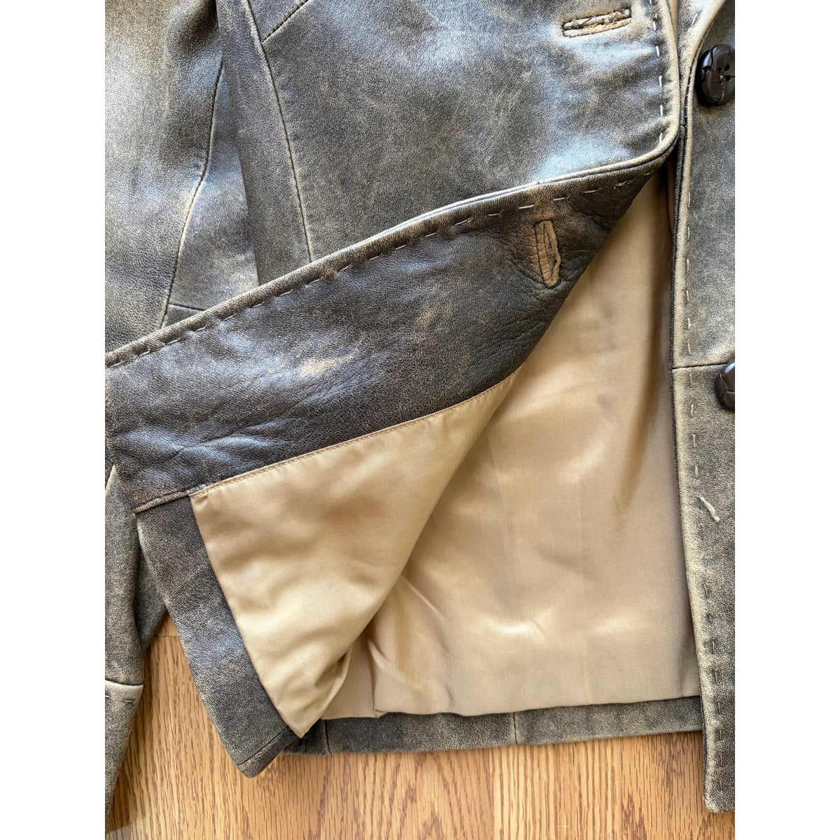 Y2K Kenneth Cole Brown Distressed Leather Blazer Jacket - Size Extra Small
