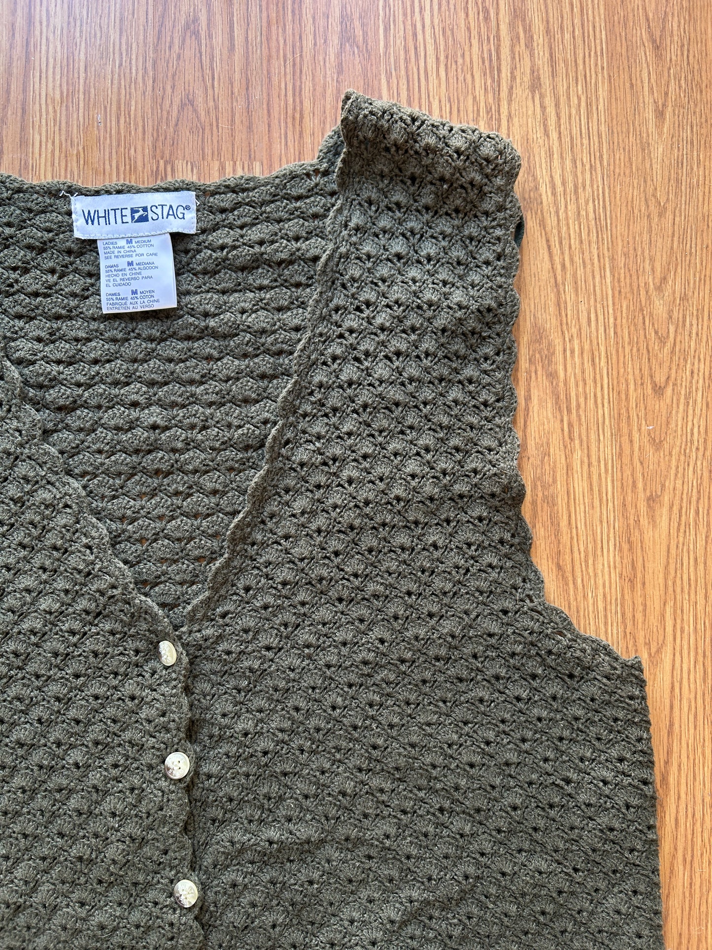Vintage White Stag Crochet Vest