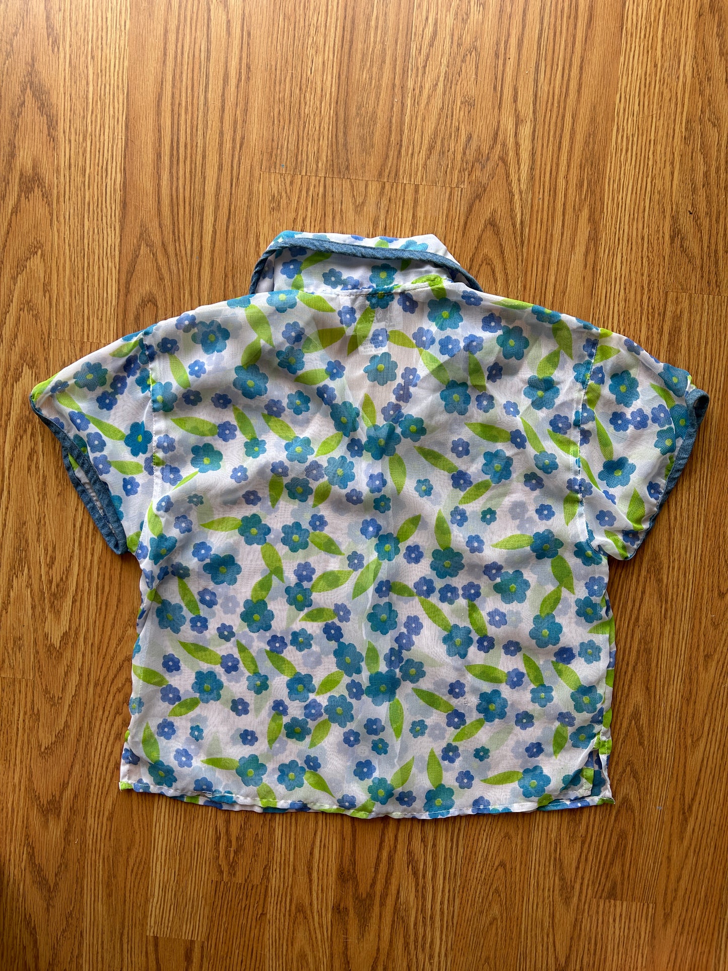 Y2K Sheer Floral Short Sleeve Button Up Blouse