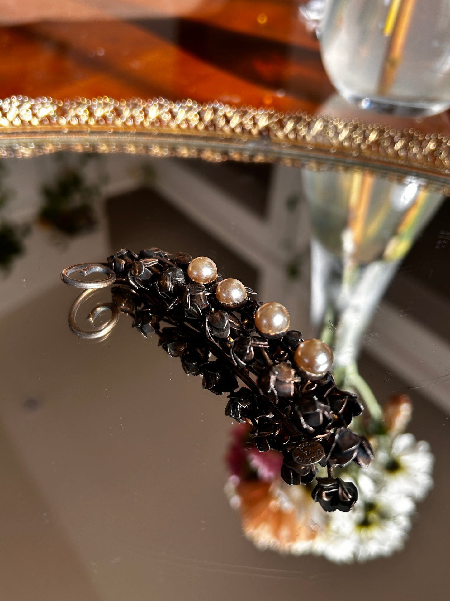 Coro 1940's Gold Flower Brooch w/ Pearls