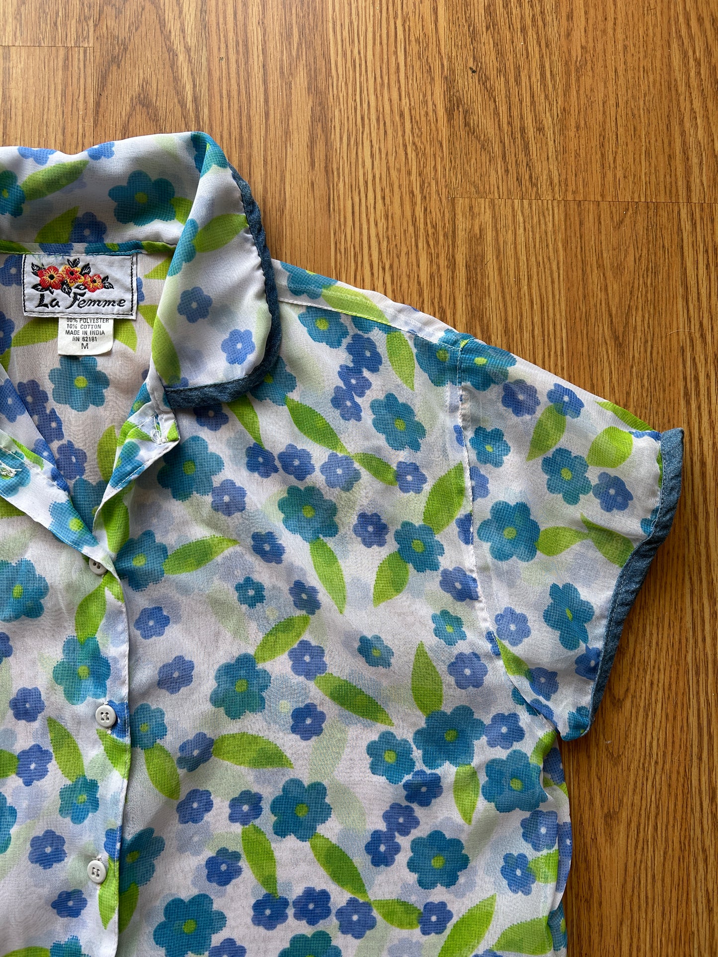 Y2K Sheer Floral Short Sleeve Button Up Blouse