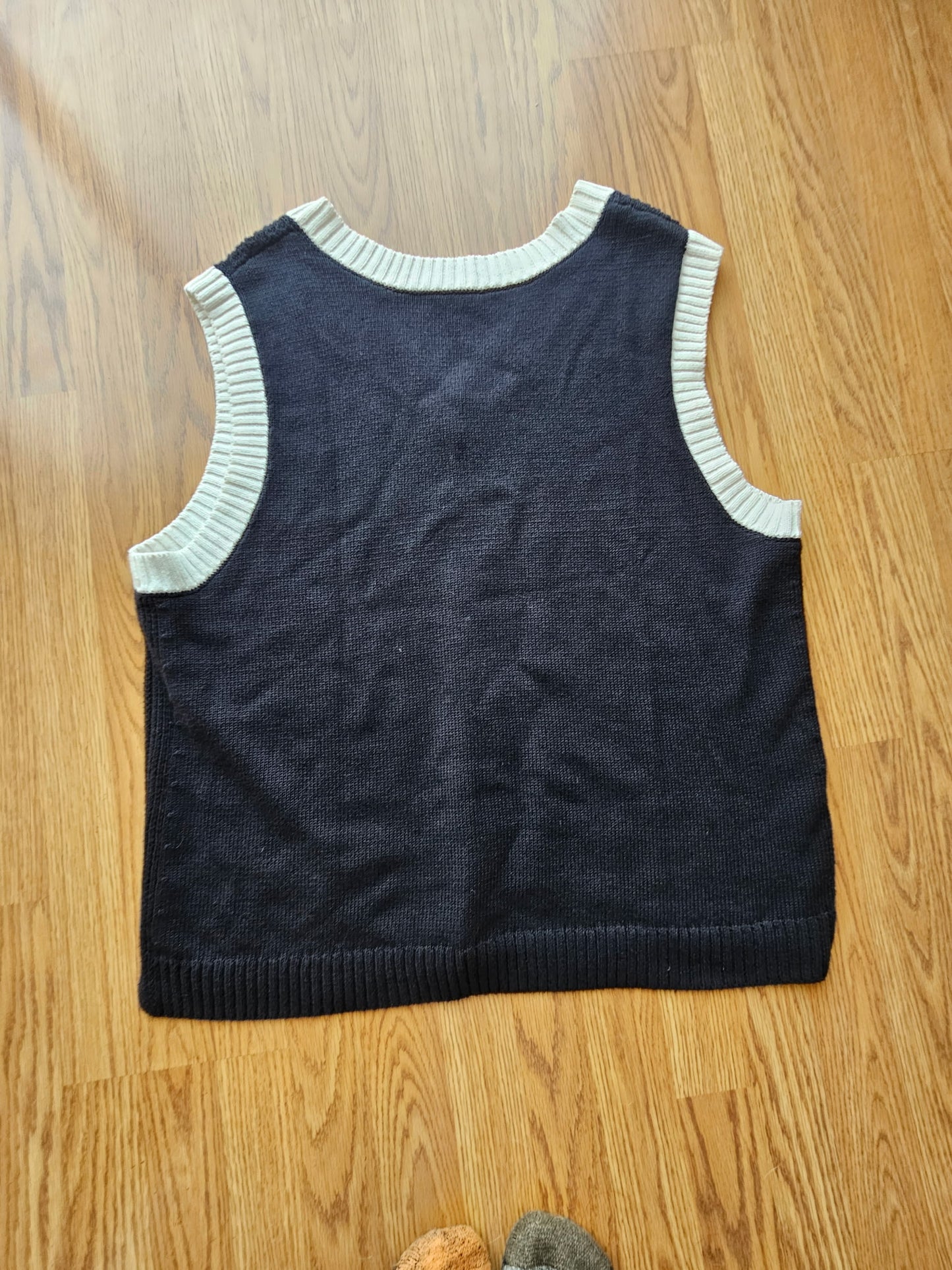 Talbots Cotton Black and White Knit Sweater Vest Size - Extra Large