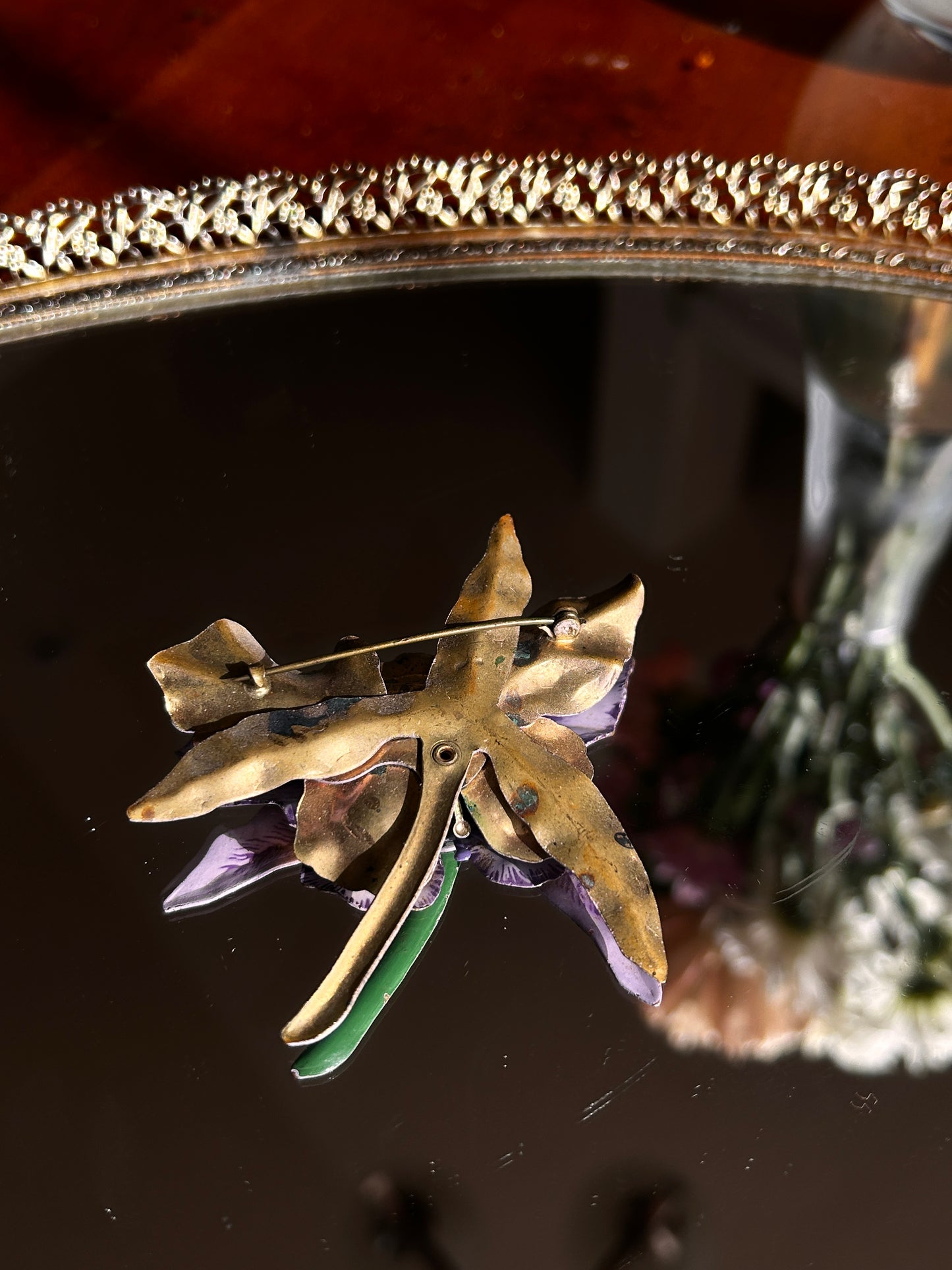1940's Enamel Orchid Brooch
