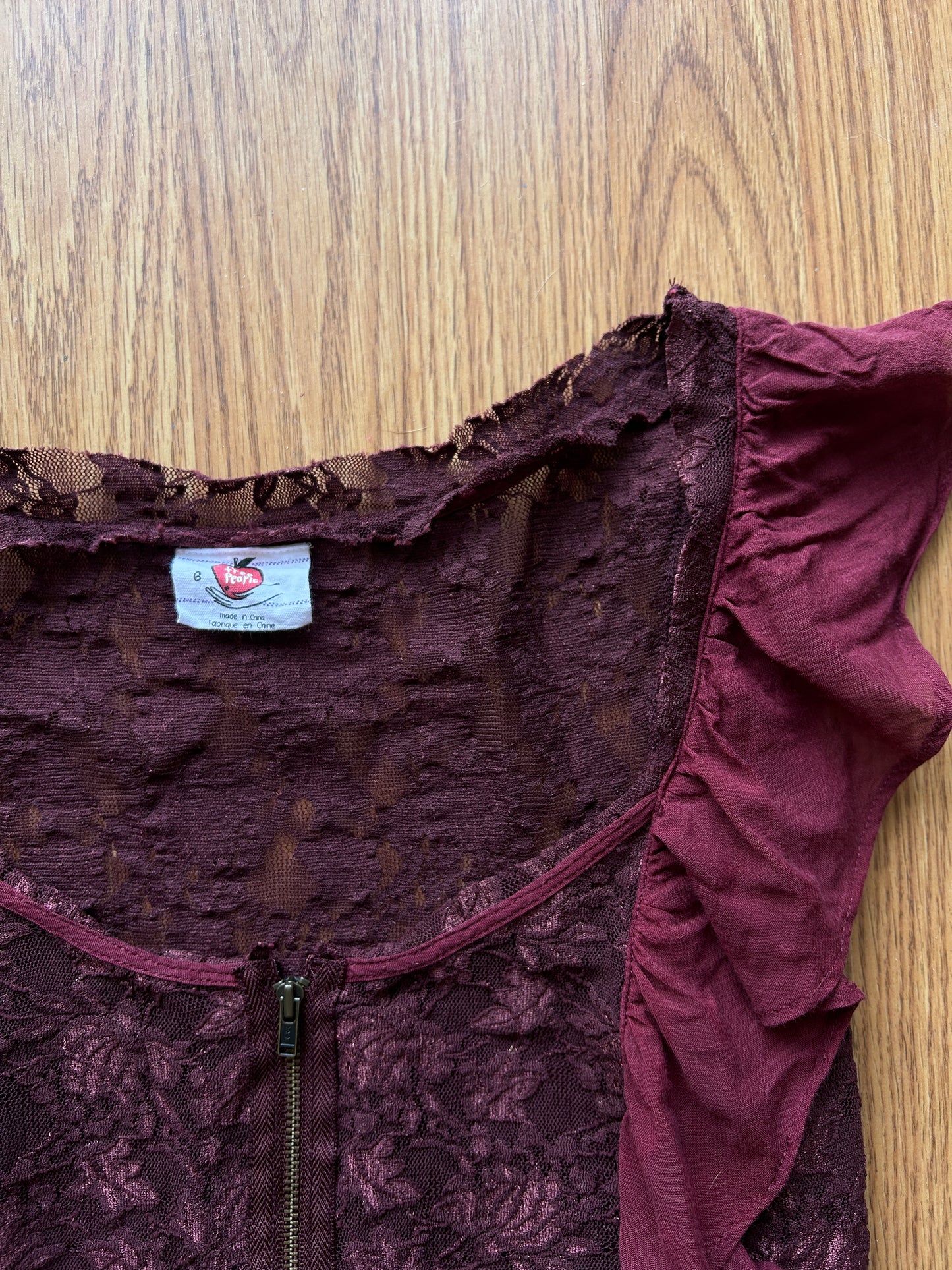 Maroon Free People Lace Ruffled Blouse
