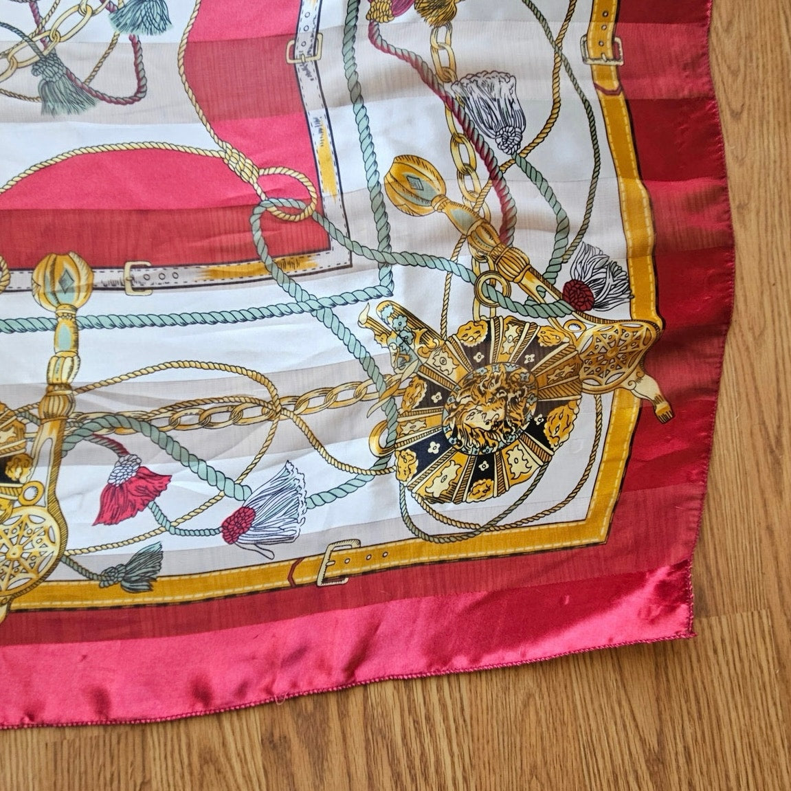 Red Silk Satin Baroque Scarf Hermès Inspired, Luxury