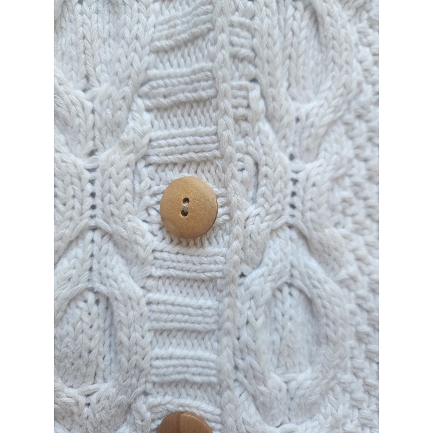 90's Cream Cableknit Oversized Cardigan - Size Petite Small