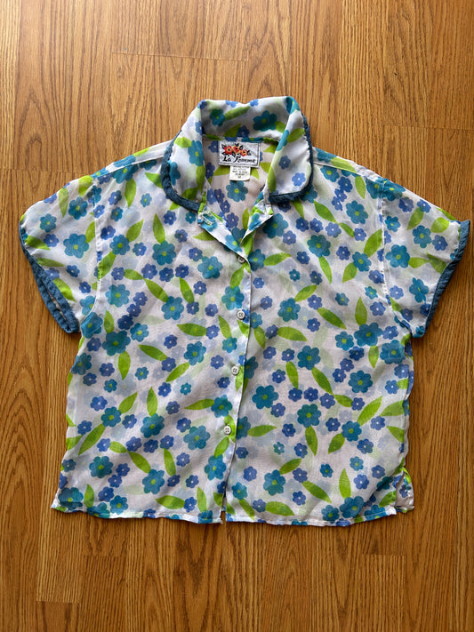 Y2K Sheer Floral Short Sleeve Button Up Blouse