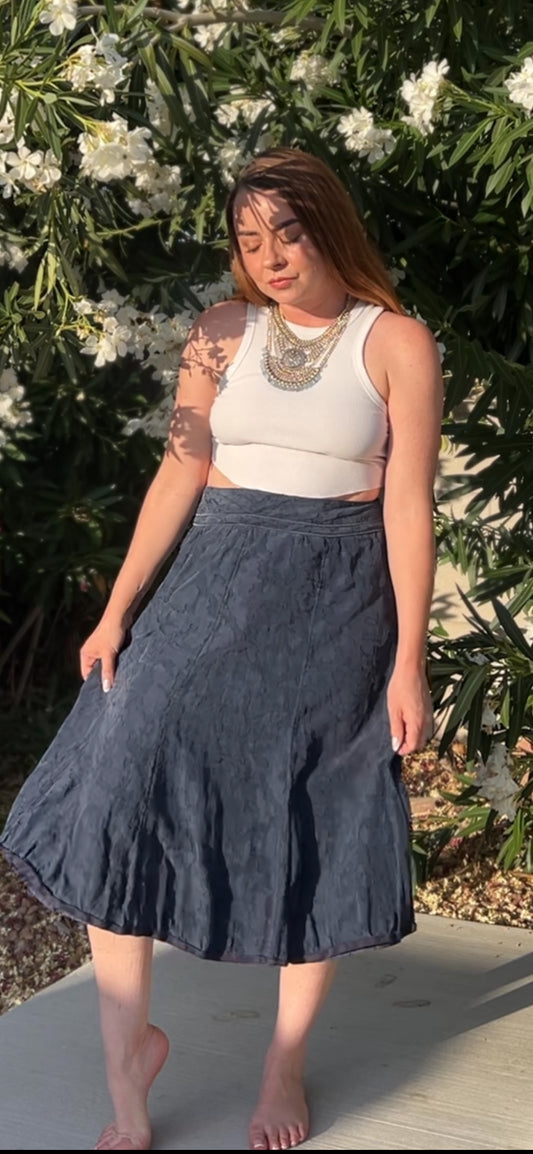 Talbots Silk Blend Navy Midi Skirt