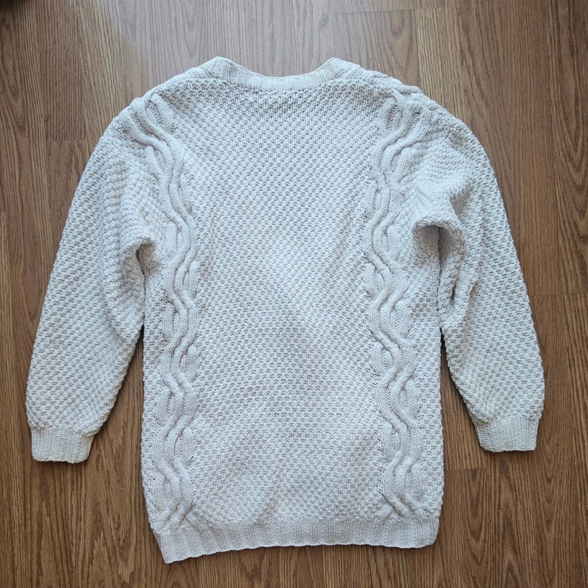 90's Cream Cableknit Oversized Cardigan - Size Petite Small