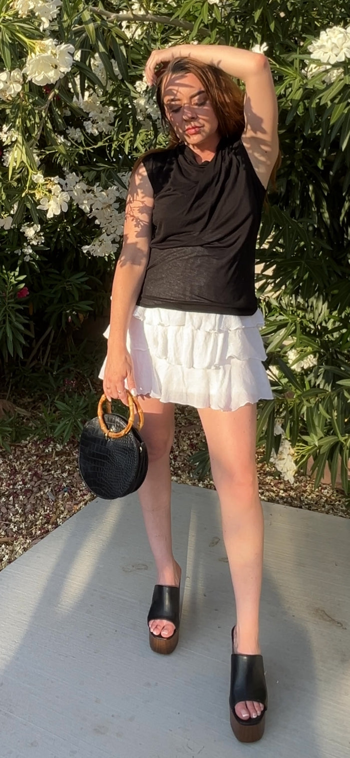 Tiered White Mini Skirt
