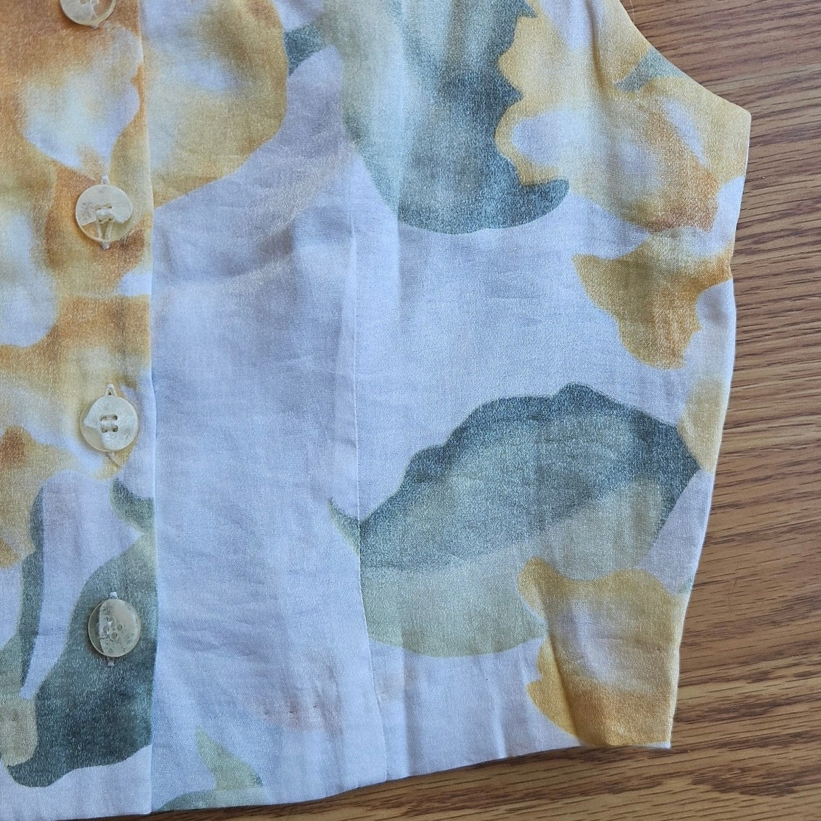 90s Cropped Linen Blend Floral Blouse - Size 8