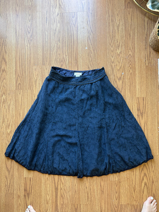 Navy Silk Lined Midi Skirt