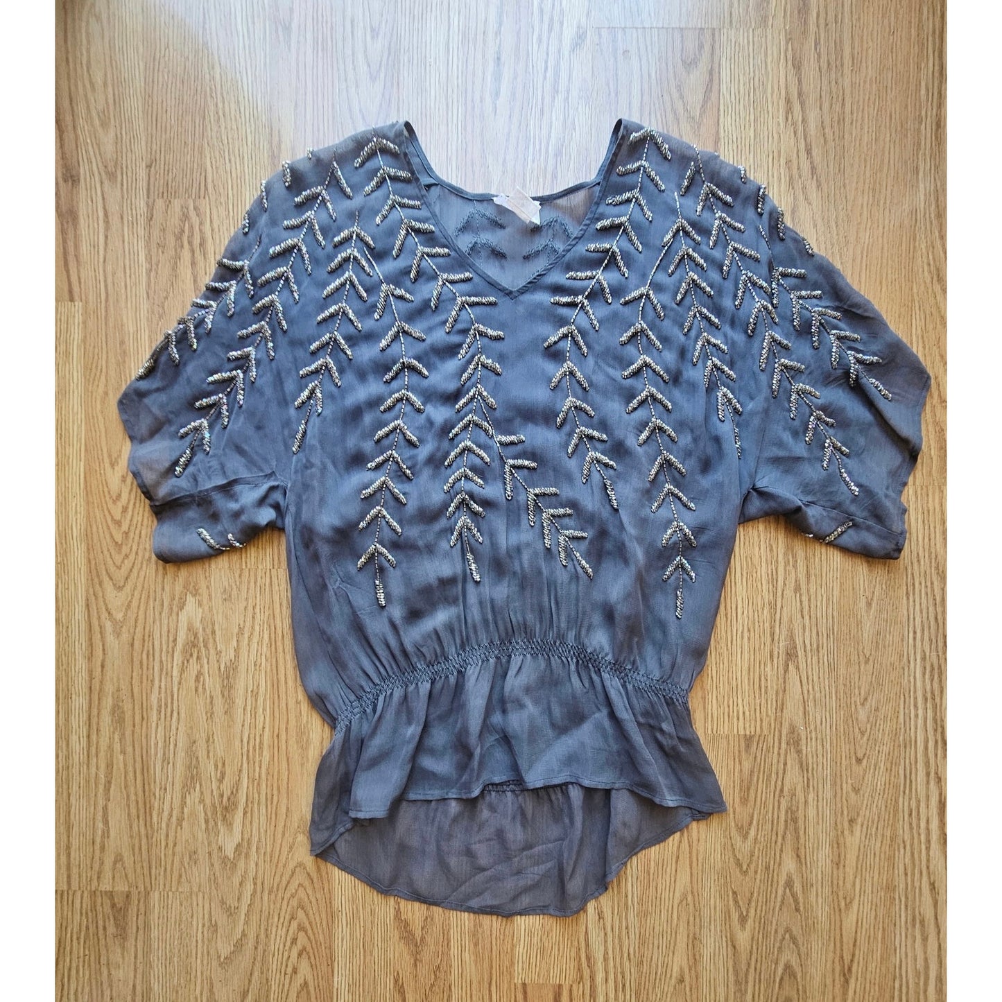 Y2K Charcoal Sheer Beaded Tunic - Size Medium