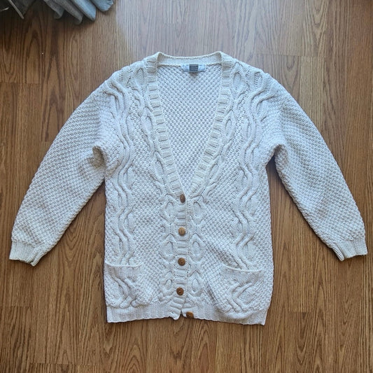 90's Cream Cableknit Oversized Cardigan - Size Petite Small