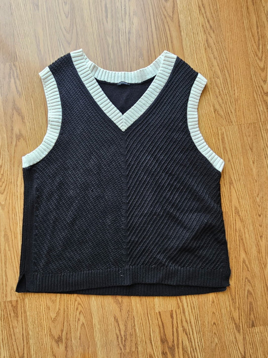 Talbots Cotton Black and White Knit Sweater Vest Size - Extra Large