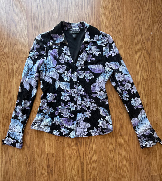 Vintage Fitted Lace Floral Button Up