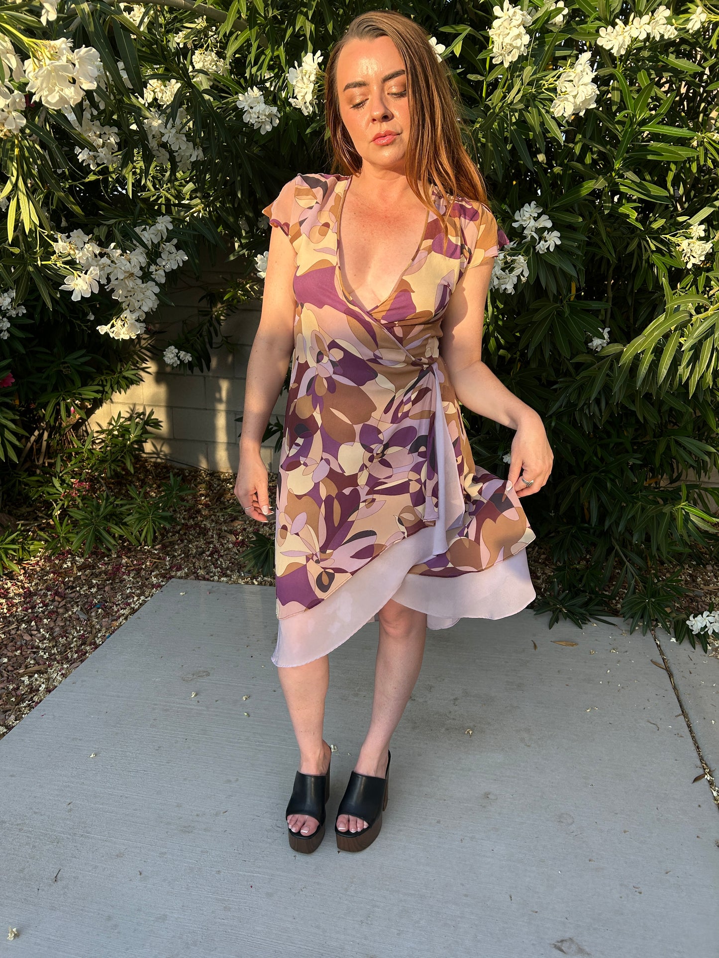 Y2K Silk Geometric Wrap Dress