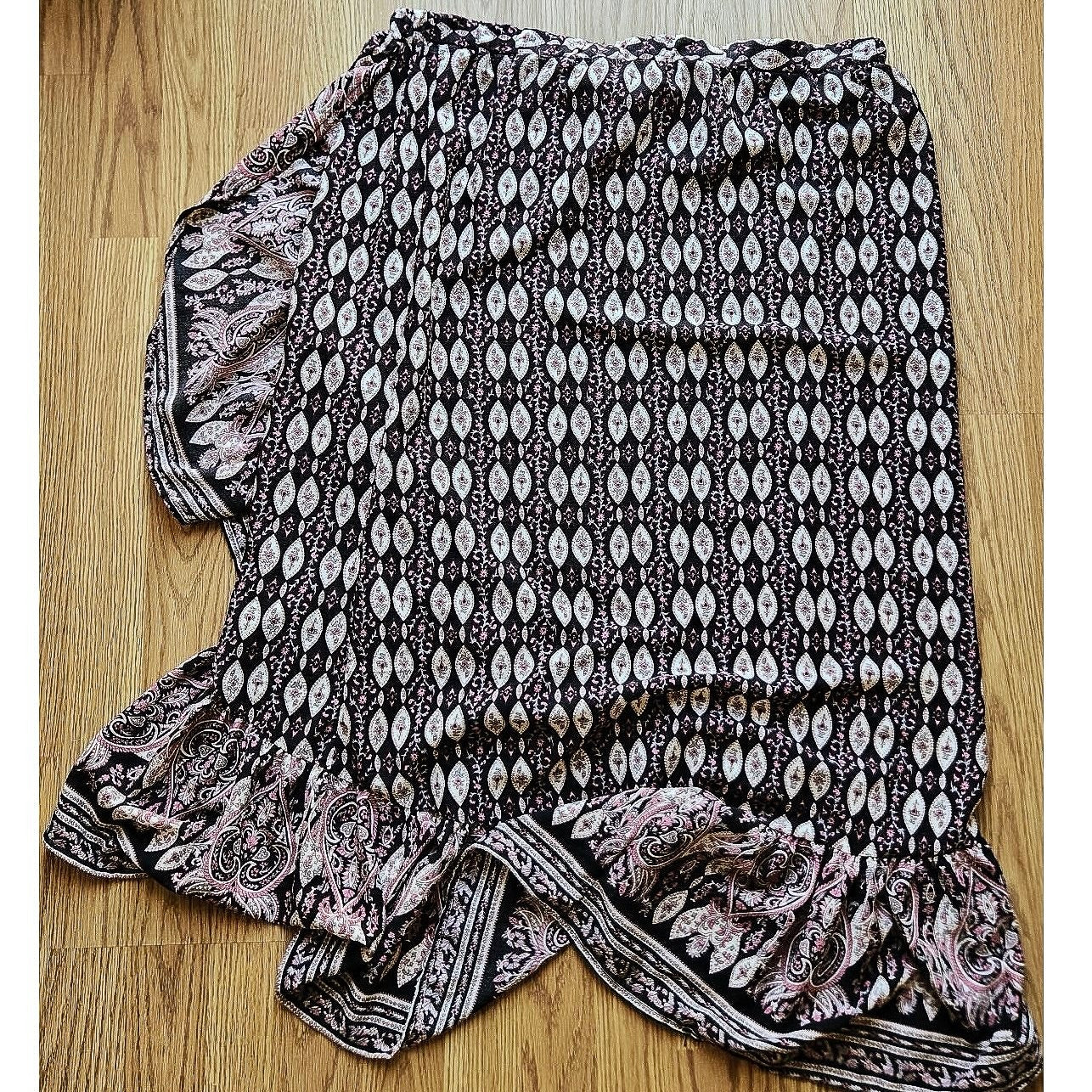 Y2K Paisley Ruffled Asymmetrical Midi Skirt - Size 2X