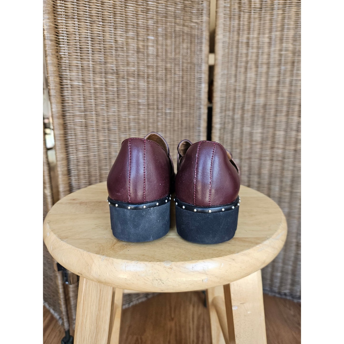 Maroon Leather Studded Loafers - Size 7