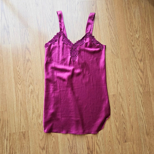 90s Cranberry Mini Satin Slip Dress, Coquette, Romantic - Size Medium