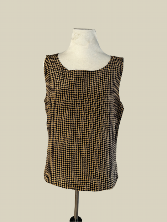 90s Houndstooth Sleeveless Silk Blouse