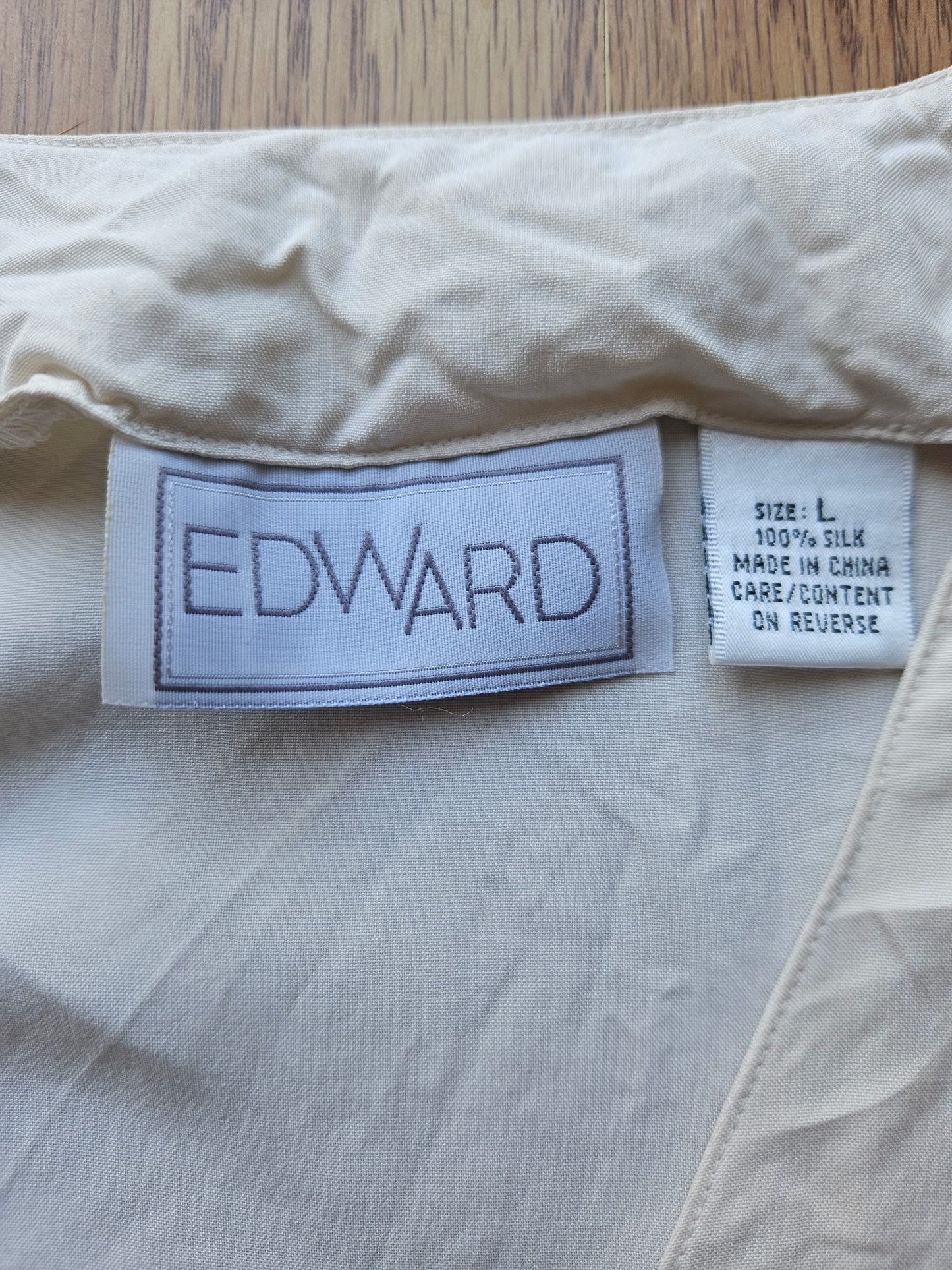 Cream Silk V-Neck Button Down Blouse