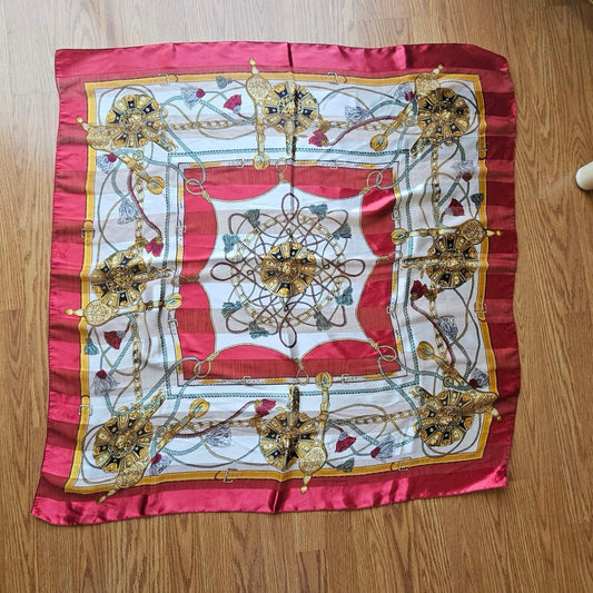Red Silk Satin Baroque Scarf Hermès Inspired, Luxury