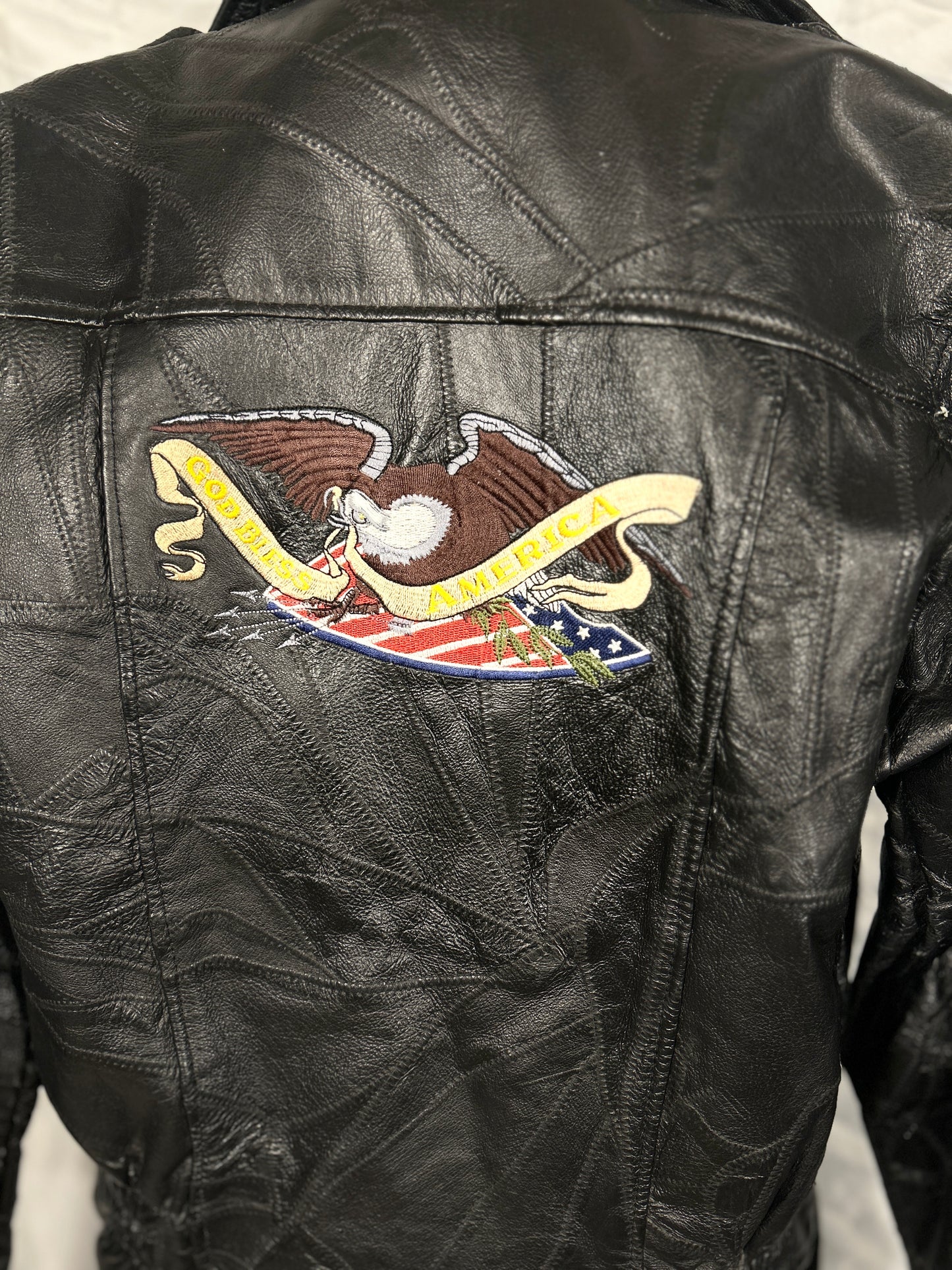 "God Bless America" Embroidered Moto Jacket