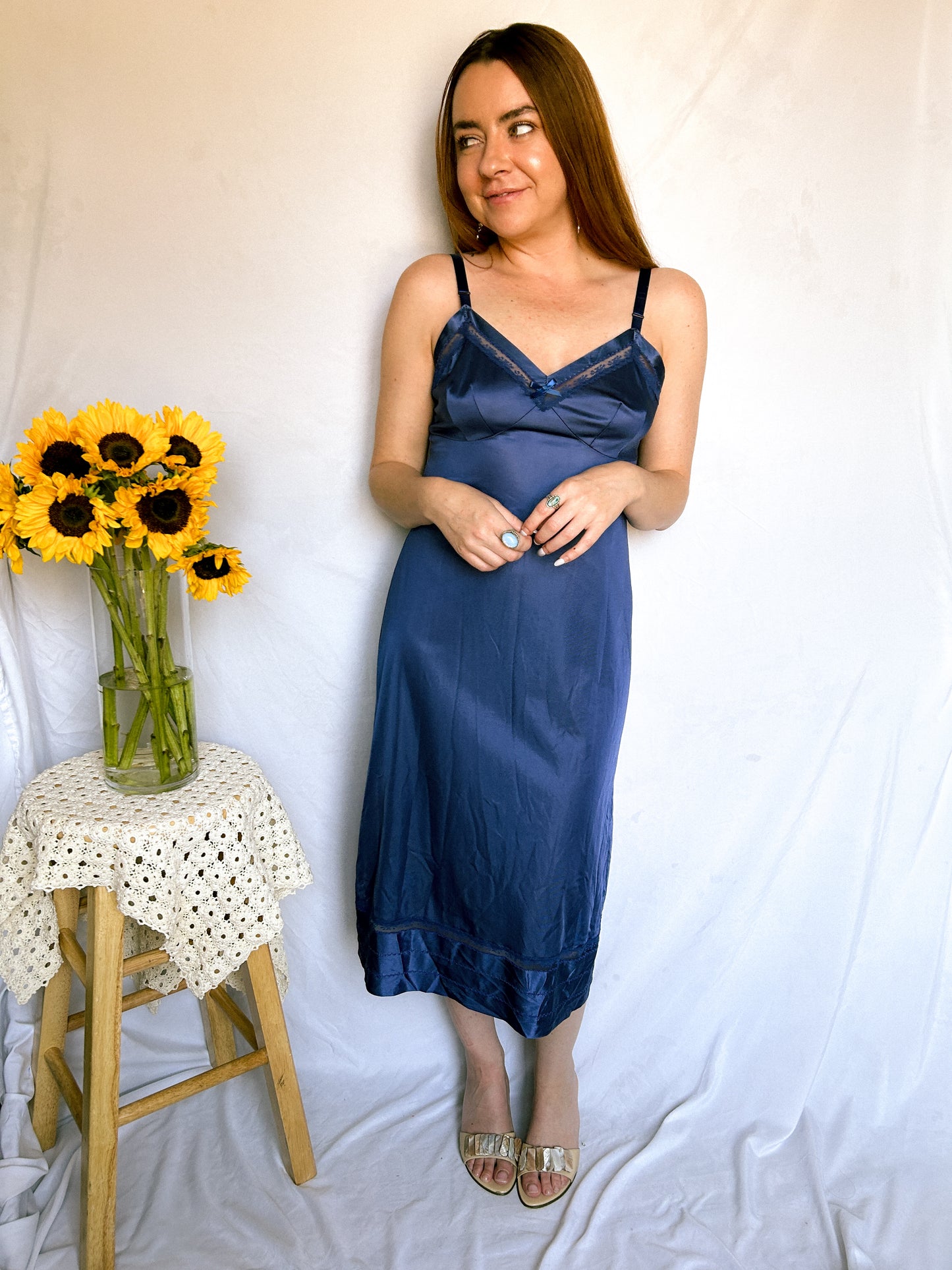1960's Vintage Navy Slip Dress (Small)