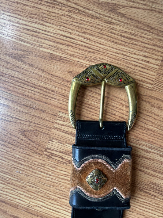 Vintage Burnished Gold Leather Belt
