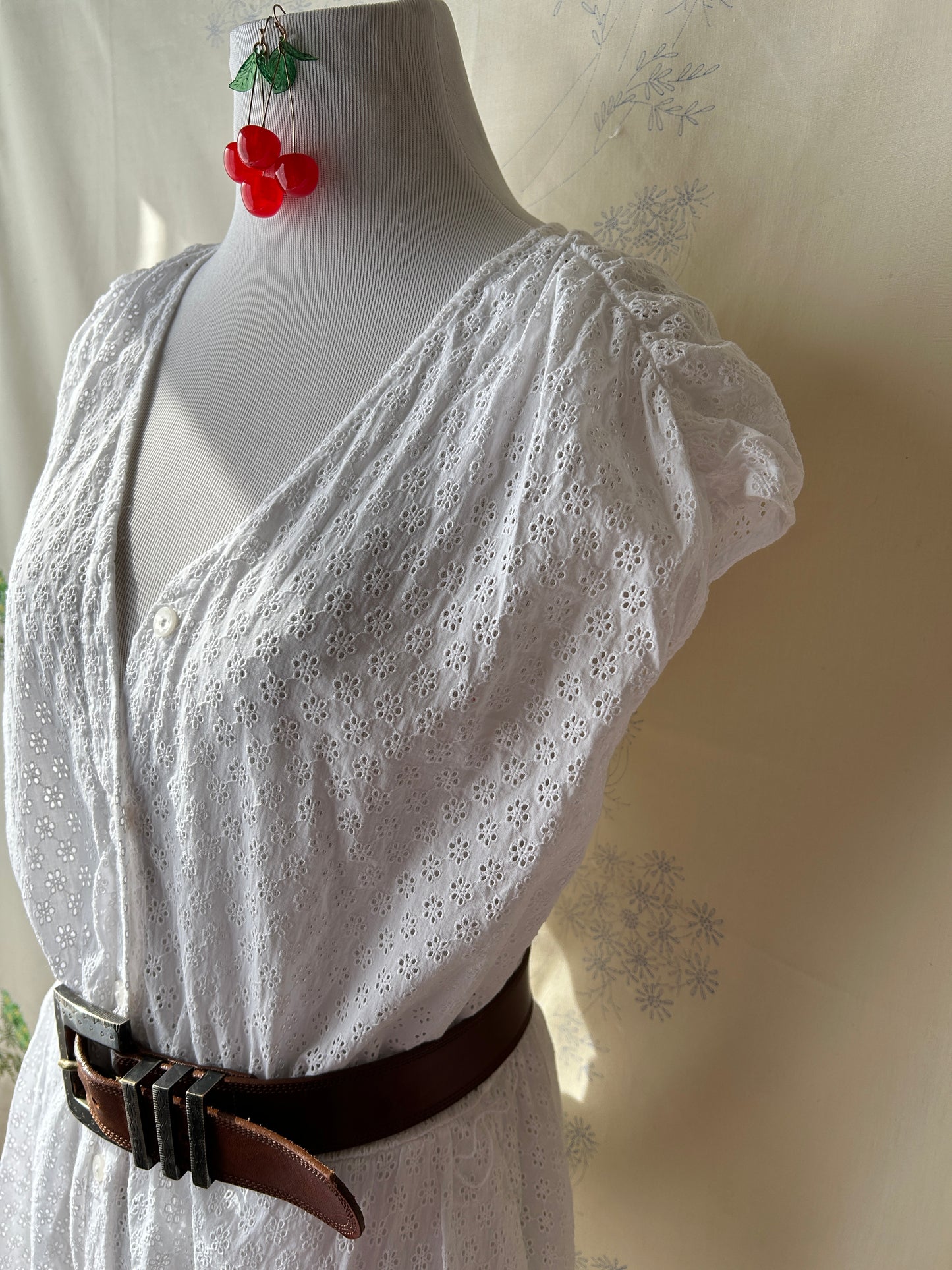 White Eyelet Lace Button Down Tea Dress (Size 10)
