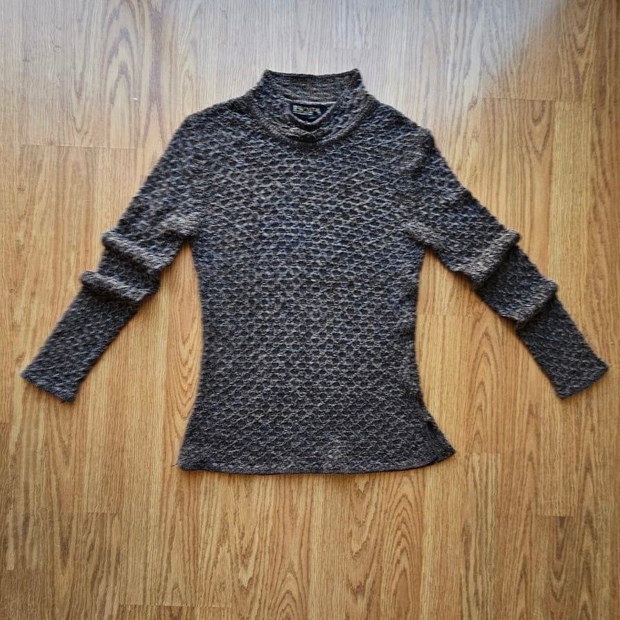 1980s Vintage Escada by Margaretha Ley Open Knit Mock Neck Top, Size 36