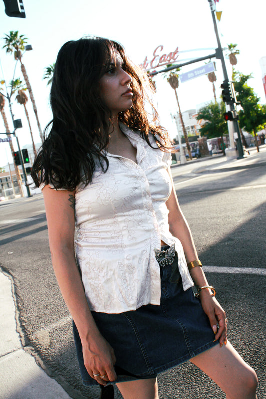 Y2K Embroidered Bebe Button Up (Medium)