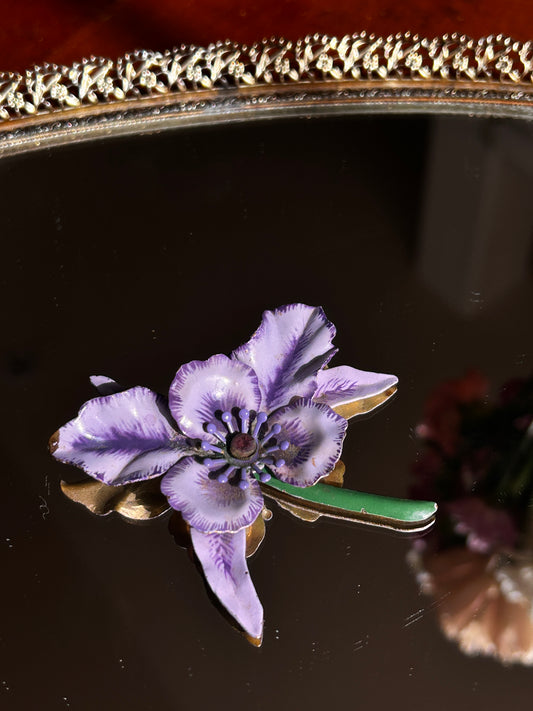 1940's Enamel Orchid Brooch