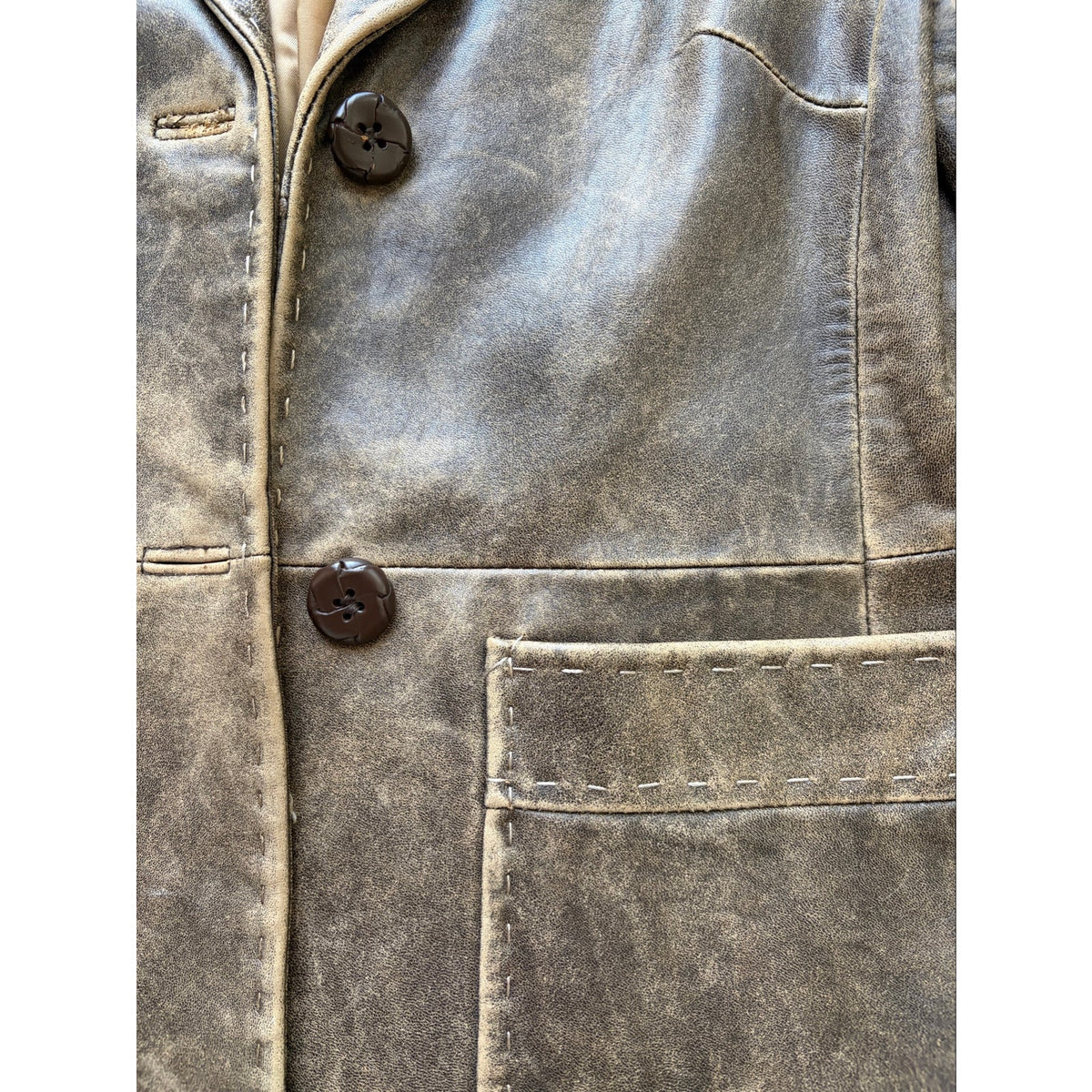 Y2K Kenneth Cole Brown Distressed Leather Blazer Jacket - Size Extra Small
