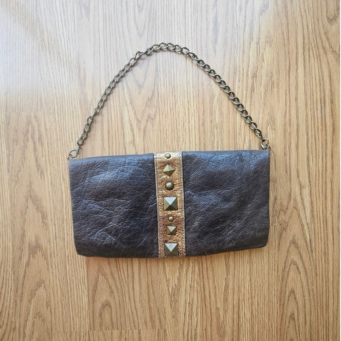 Y2K Metallic Faux Leather Studded Handbag