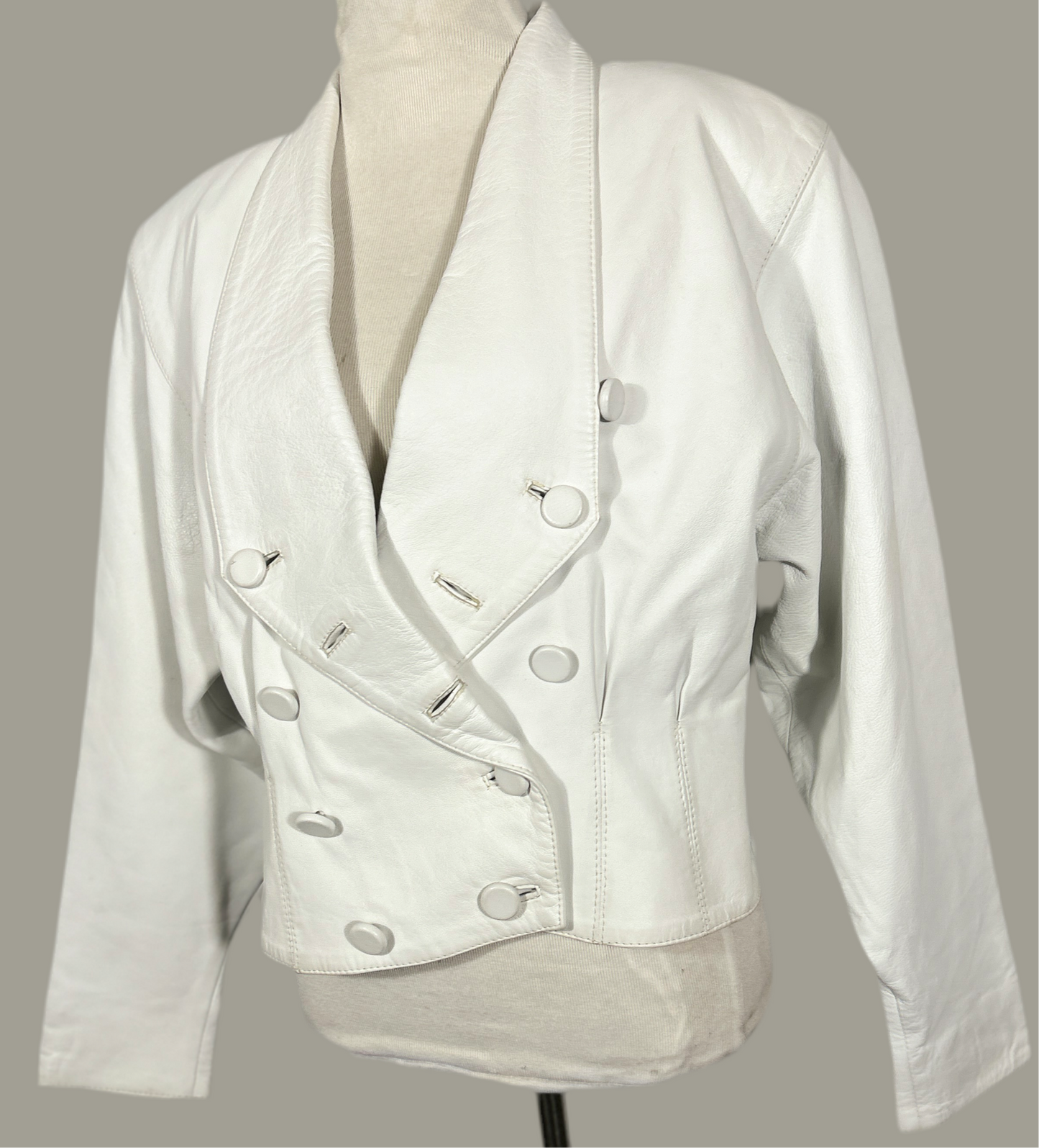 90s Cropped White Leather Jacket