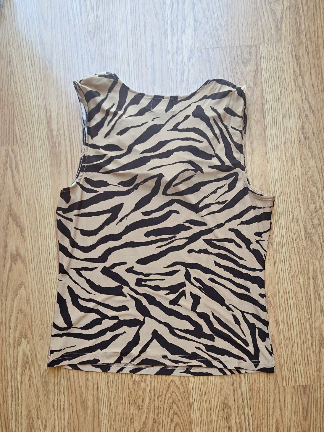 90's Chaps Sleeveless Tigerprint Cowl Neck Blouse - Size Large