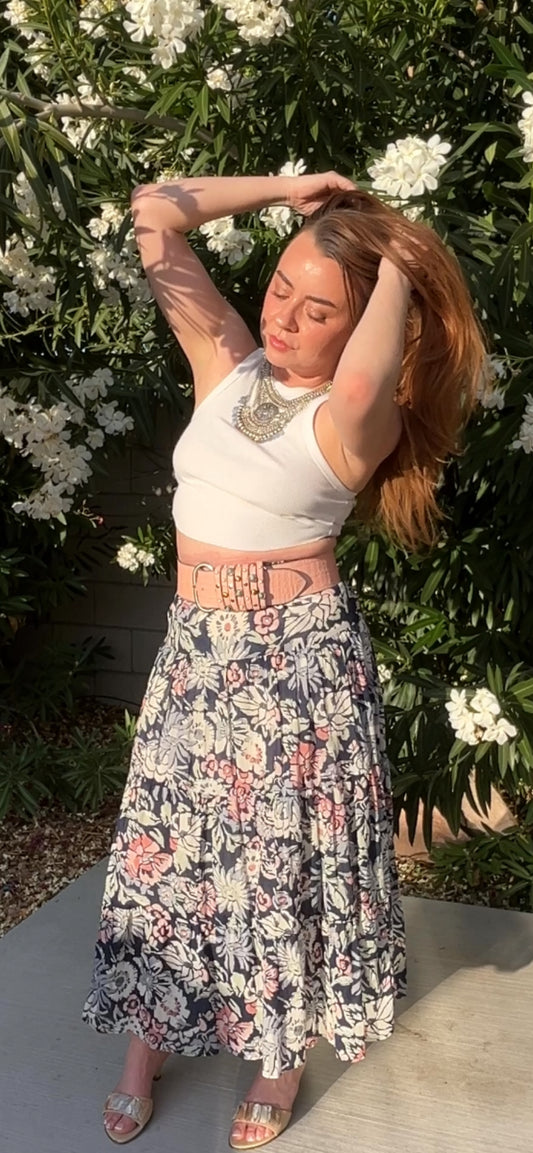 Vintage Chaps Floral Midi Skirt