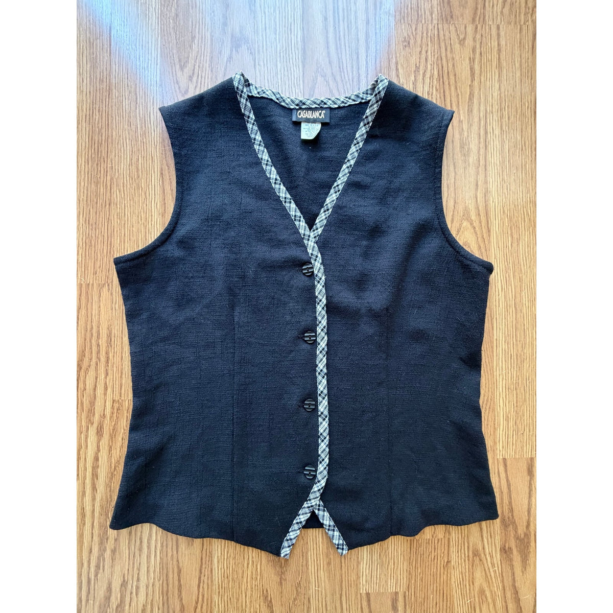 Vintage 80s Casablanca Black Gingham Trim Vest - Size 8