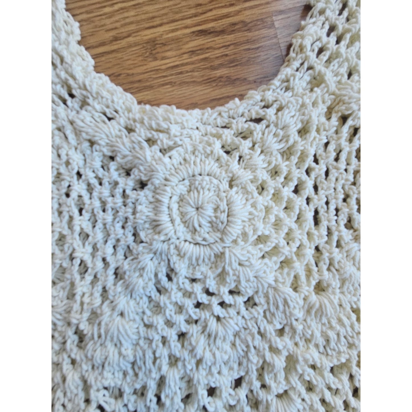 Vintage Cream Crochet Tank Top - Size Small